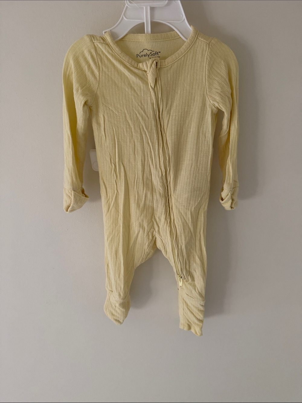 Carter's Soft pale Yellow Ribbed Zipper Footed One-Piece